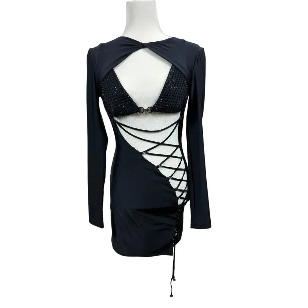 New Dundas Coco Bijoux Dress in Black Women's Size US 4/ IT 40